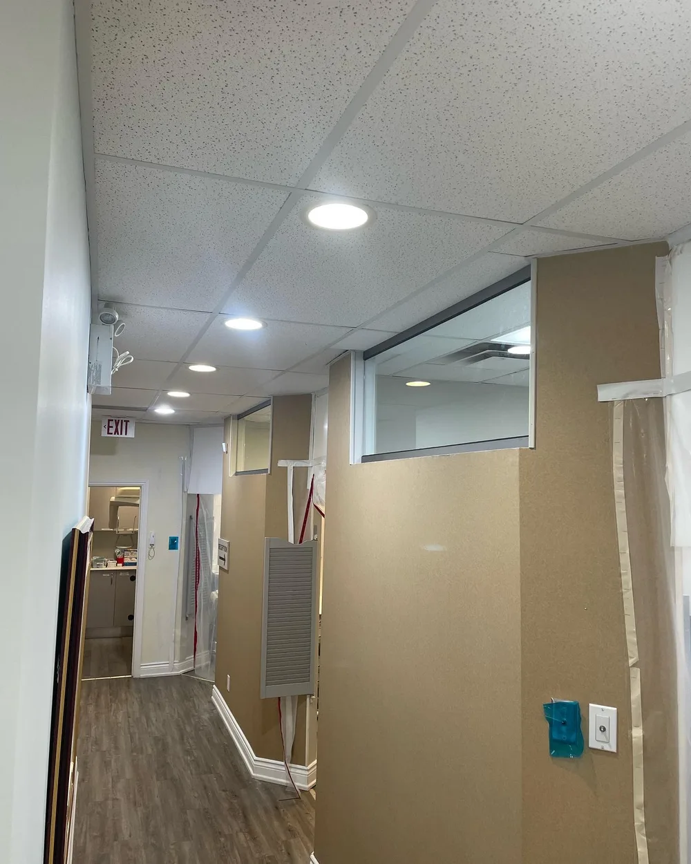Interior commercial office transom window partition